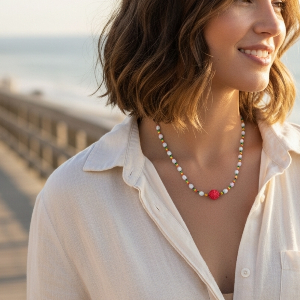 Reggae Style Beaded Necklace with Red Accent